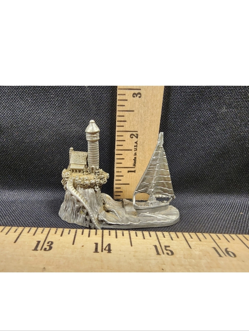 Vintage Spoontiques Pewter Statue Ship Yacht Boat Lighthouse Island #3005 Used